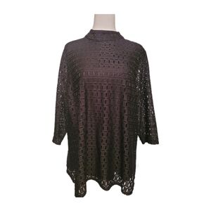 New Directions Black 3/4 Sleeve Lattice Lined Top Sz XL, EUC